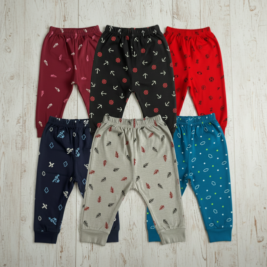 Maatritv 6-pack baby pajama value set featuring 100% pure cotton prints in maroon, black, red, navy, grey, and teal